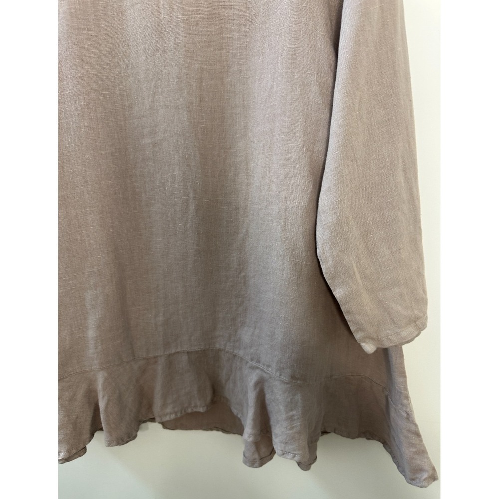 Match Point 100% Linen Ruffle Hem Tunic Top Tan Size Medium USA Made Lagonlook - Picture 6 of 10